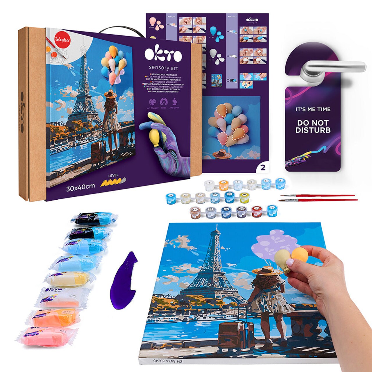 OKTO | Air Dry Clay Paint by Numbers & Modeling Kit for Adults | Greetings from PARIS | 11.8x15.7 in